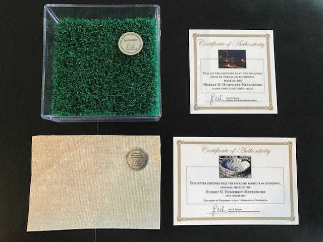 Minnesota Twins Game Used Astro Turf AND Metrodome Roof piece from 1987 & 1991 World Series- Best Minnesota Twins Baseball Gift Ever!