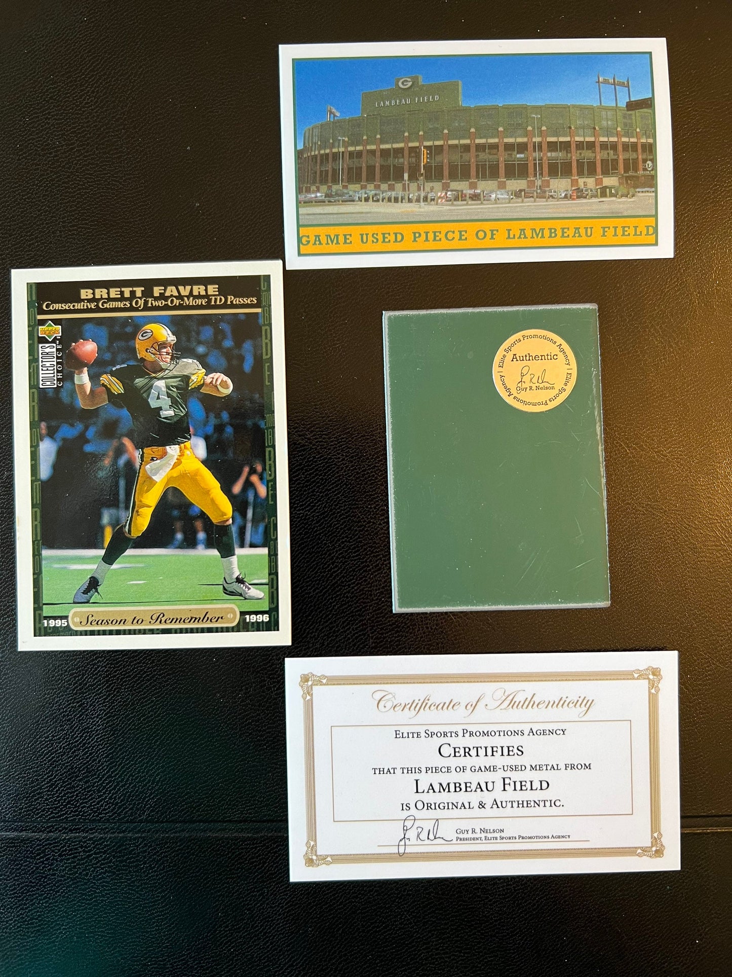 Brett Favre Game Used Piece of Lambeau Field- Green Bay Packers