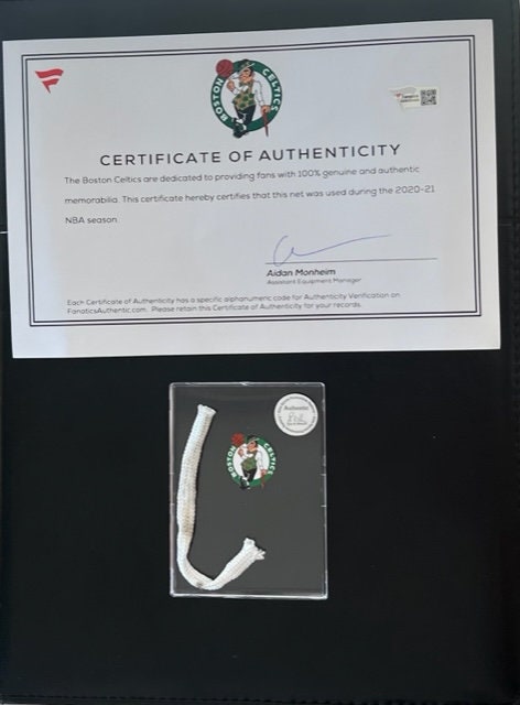 Boston Celtics Game Used Net Piece in Case with COA- 2020-2021 -Jayson Tatum- NBA- Great Boston Celtics Gift!